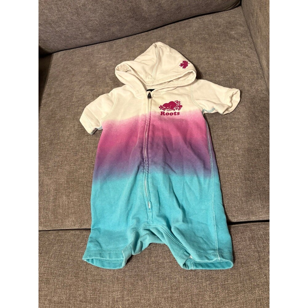 Roots Canada Baby Tyedye ombre hooded fullzip cotton terry romper size XL 18-24M